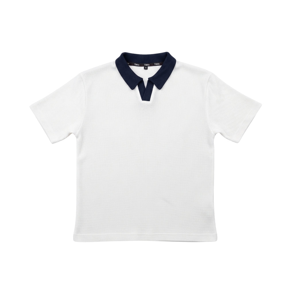 The Waffle Polo - Ivory & Navy