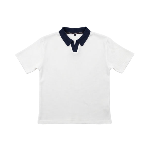 The Waffle Polo - Ivory & Navy